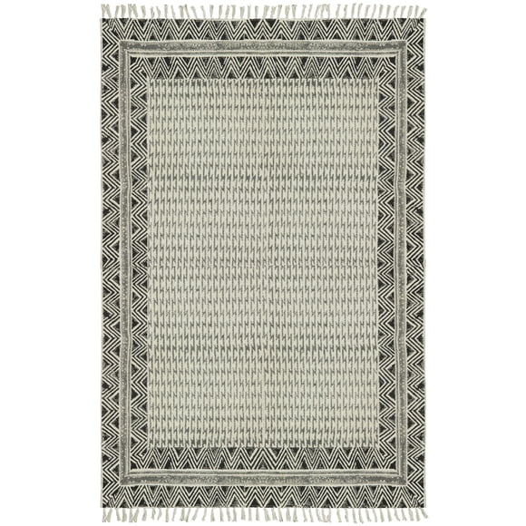 Casavani Handblock Printed Cotton Rug Black Square Living Room Carpets Indoor Outdoor Kilim Rug 5x5 feet