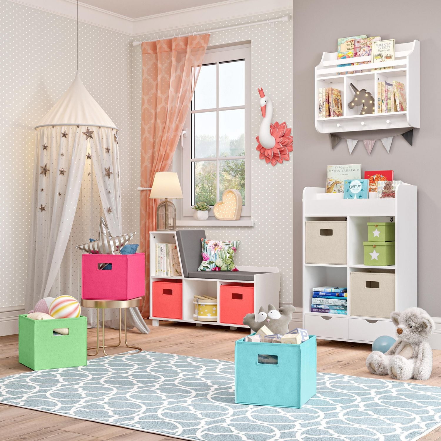 Collection Book Nook Maison RiverRidge® Banc de rangement blanc avec casiers pour enfant
