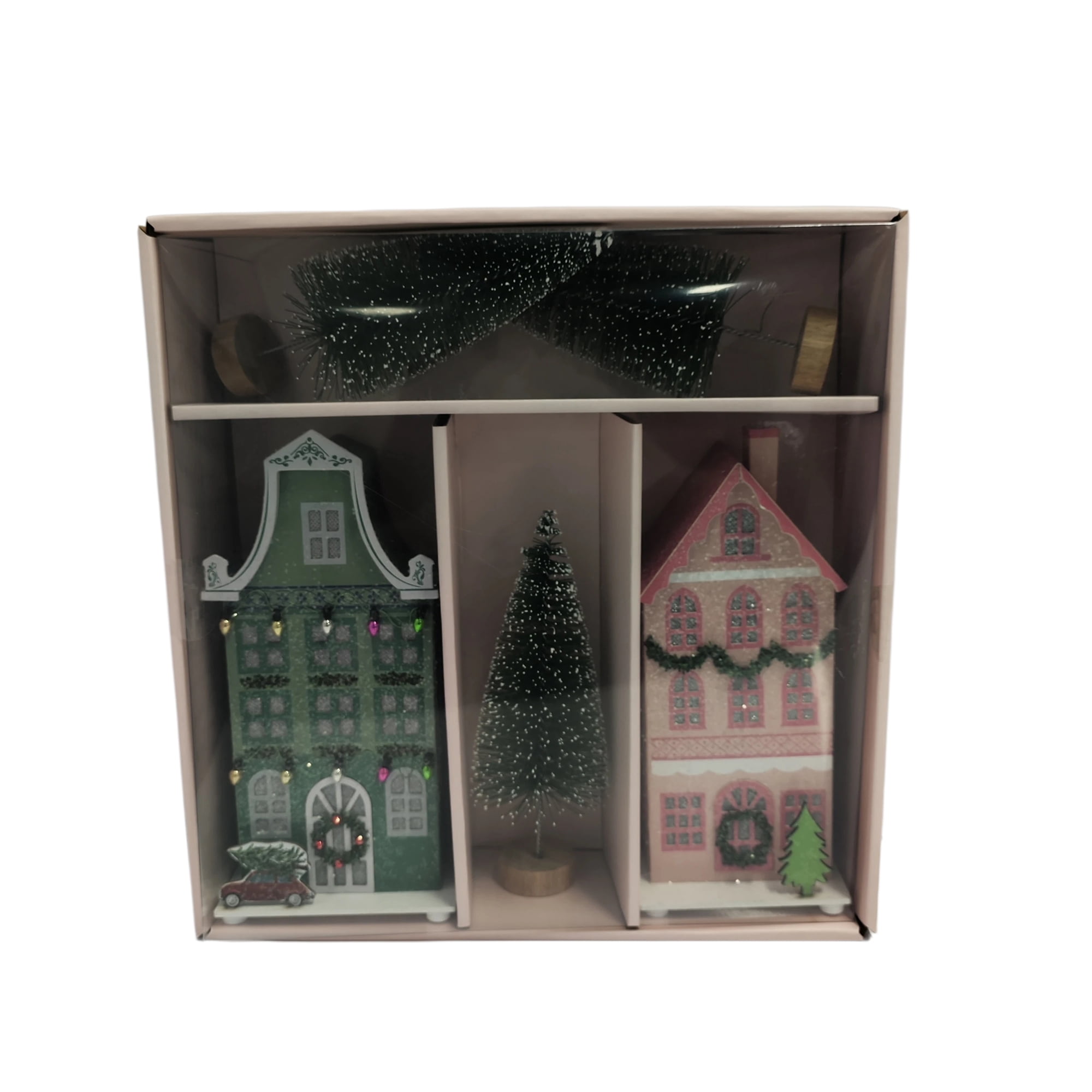 Pl Packing List Holiday Time 5 Pack Village Set Decor, Tinsel Tree & Paper House Decor ...