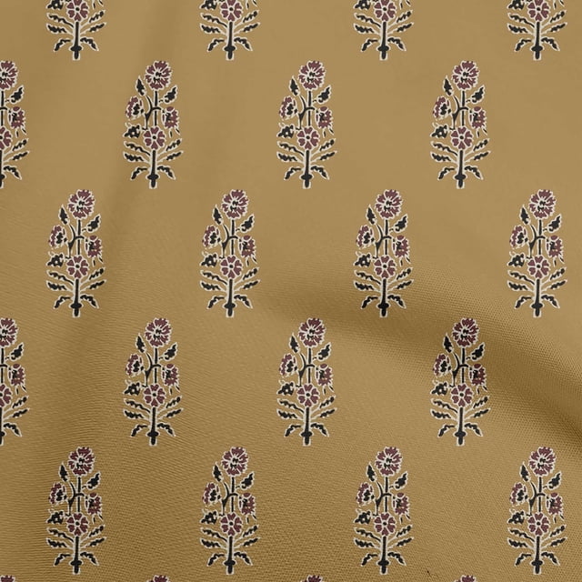oneOone Georgette Viscose Brown Fabric Asian Block Floral Craft Projects Decor Fabric Printed By The Yard 42 Inch Wide