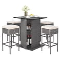 thumbnail image 4 of Costway Ensemble de 5 Pcs de Table de Bar en Osier pour l'Extérieur avec Étagères de Rangement Cachées Table de Bar Tabourets, 4 of 10