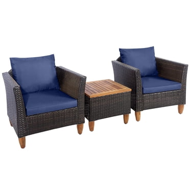 Patiojoy 3 Piece Outdoor Rattan Sofa Set Wicker Conversation Furniture Set with Cushions