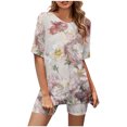 thumbnail image 2 of Ensembles Assortis pour Femmes Mode Blouse à Col Rond T-Shirts à Manches Courtes Shorts Ensembles de Tenue Décontractée Tenues pour Femmes Ensembles 2 Pcs en Liquidation, 2 of 5
