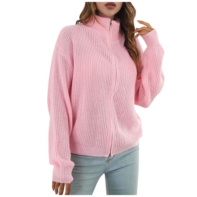 Yuyuzo Womens Zipper Front Cardigan Long Sleeve Oversized Sweater Knitted Cardigans Jacket