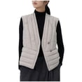 thumbnail image 2 of Mceream Sleeveless V Neck Puffer Jacket For Women Lightweight Buttons Striped Texture Packable Vest Plus Size Outwear Sudaderas Con Capucha Para Mujer Gray M, 2 of 6