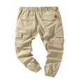 thumbnail image 2 of Men Solid Color Cargo Trousers  Loose Fit Drawstring Waist Long Pants, 2 of 5