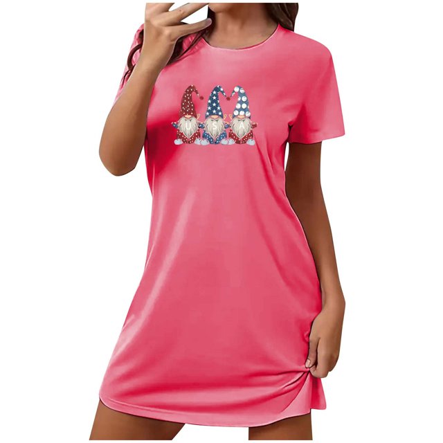 Birdeem Chemises de Nuit pour Femmes Chemise de Nuit Courte Surdimensionnée pour Femmes Robe Imprimée à Col Rond et Manches Courtes