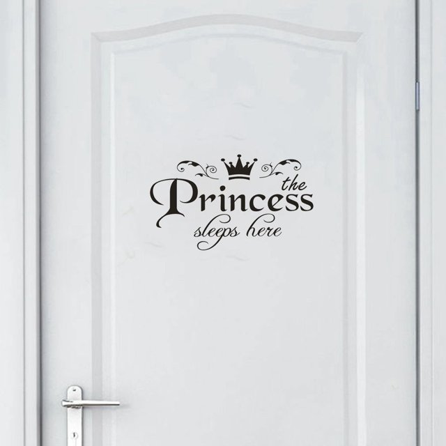 VogueV Princess Wall Decal - Removable Floral Door Sticker Black