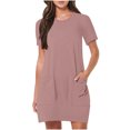 thumbnail image 1 of Timegard Robes de Maison pour Femmes Col Ras du Cou Manches Courtes Coupe Ajustée Couleur Unie Décontractée Confortable Robe Poches, 1 of 7