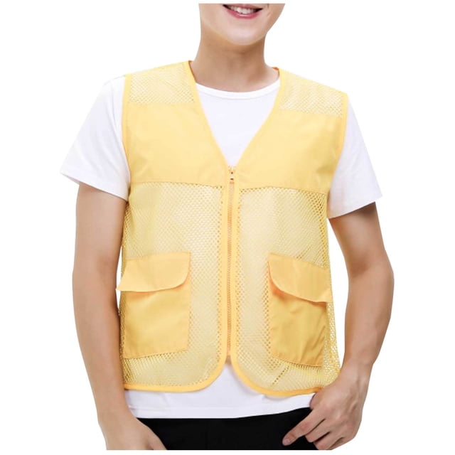 Cameland Plus Size Men Vest Tops Solid-Color Convenient Mesh Outdoor Breathable Zipper Pockets V-Neck Tank Top