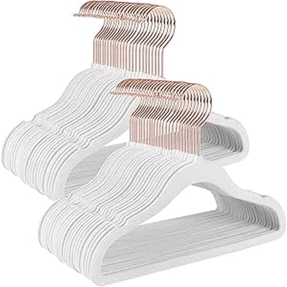 SONGMICS Baby Hangers 50 Pack, Kids Hangers for Closet, Rose Gold 360° Swivel Hooks, Space-Saving Clothes Hangers, Velvet Hangers for Nursery, Non-Slip, Cloud White