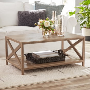 Mainstays Farmhouse Coffee Table, Rustic Weathered Oak