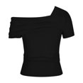thumbnail image 3 of Timegard Off Shoulder Tops for Women Short Sleeve Side Ruched Slim Crop Tops Casual Going out Tops Blouse, 3 of 5