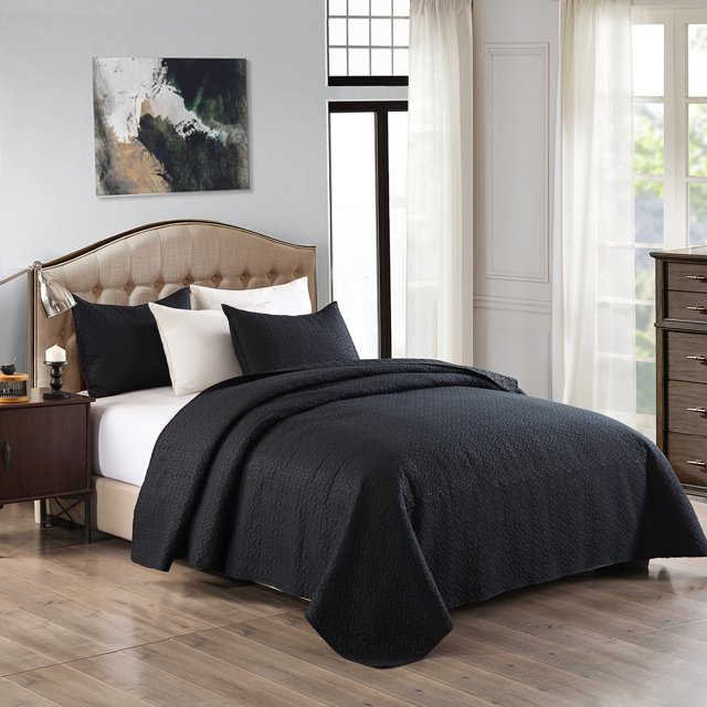 JML Quilt Set Queen 3 Piece Coverlet, Microfiber Embossed Bedspread with 2 Shams,88"x92"