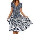 thumbnail image 2 of Pisexur Robe à Manches Courtes à Col en V pour Femme, Été, Imprimé Floral, Manches Courtes, Col en V, Robes à Empiècements en Dentelle, Mode, Robe à Jupe Longue, Robe pour Femme, 2 of 6