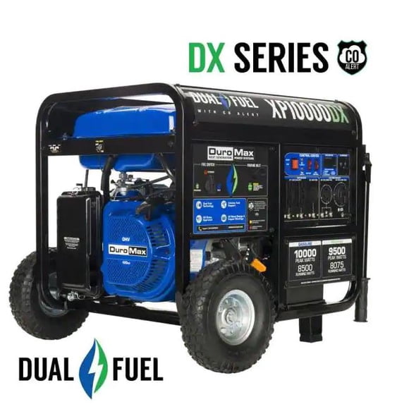 10,000-Watt/8,500-Watt 439 cc Electric Start Dual Fuel Gas Propane Portable Home Power Back Up Generator with CO Alert