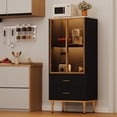thumbnail image 2 of Armoire de Garde-Manger Cannelée avec Porte en Verre et 2 Tiroirs, Armoire de Rangement pour Garde-Manger de Cuisine avec Tablettes Ajustables, Buffet d'Exposition Moderne pour Cuisine, 2 of 8