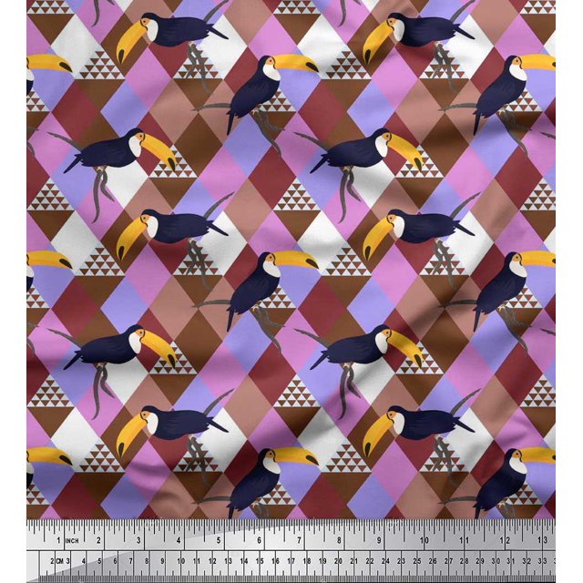 Soimoi Georgette Viscose Fabric Check & Toucan Bird Decor Fabric Printed Yard 42 Inch Wide