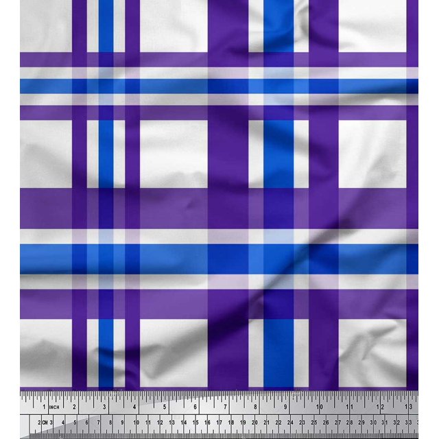 Soimoi Blue Rayon Fabric Gingham Check Print Fabric by Yard 42 Inch Wide