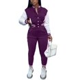 thumbnail image 1 of Tenue d'Entraînement 2 Pcs pour Femmes, Veste Patchwork à Boutons, Pantalon Long, Survêtement, 1 of 4