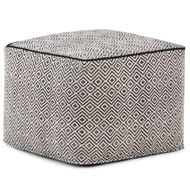 Simpli Home Brynn Pouf Carré Bohème en Noir à Motifs et Coton Naturel