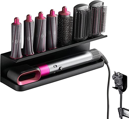 Jinsinto Support Mural pour Accessoires de Styler Dyson Airwrap, Étagère de Rangement Sans Perçage avec Colle pour Dyson Airwrap, Étagère de Rangement Multifonctionnelle pour Salle de Bain