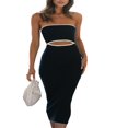 thumbnail image 2 of Women Tube Dress  Strapless Backless Hollowed Striped Patchwork Long Dress Clubwear M, 2 of 8
