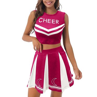 Fgnfyis Cheerleading Student Sports Day Cheerleading Competition Dress Top Skirt Set Womens Two Piece Sets Hot Pink XL