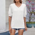 thumbnail image 3 of Annhoo Hauts d'Été pour Femmes 2025 Blouses à Col Rond à Illets Manches Bouffantes Décontractées Tendance Unies pour Sortir, 3 of 8