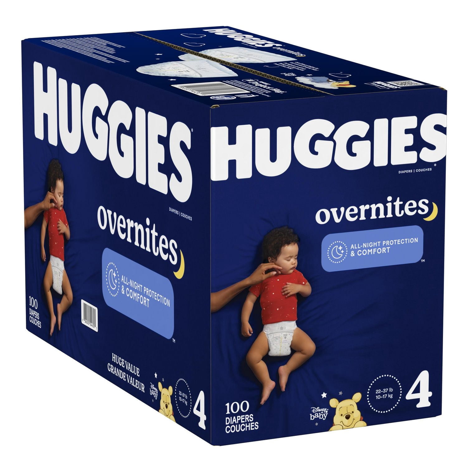 Couches pour bébé Huggies Overnites pour la nuit, taille 4 (9 à 17 kg [22 à 37 livres]), 100 unités
