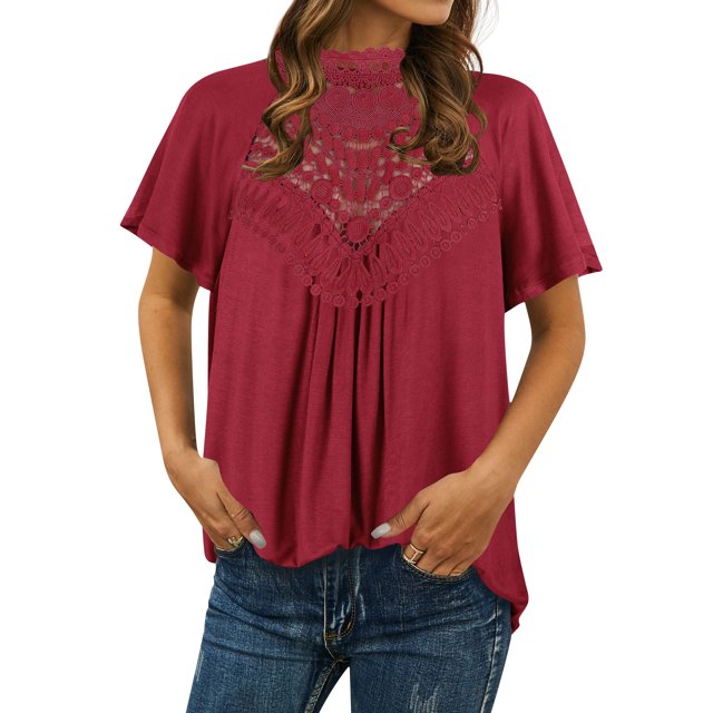 Hauts Unis pour Femmes Découpe Crochet Trou de Serrure Dos Col Montant