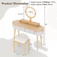 thumbnail image 3 of Costway Solid Wood Makeup Vanity Desk Set with LED Lighted Mirror Drawers Cushioned Stool White + Natural, 3 of 10