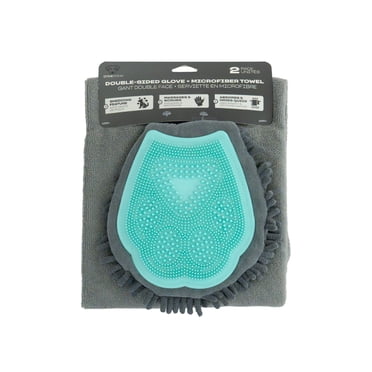 One Paw, Microfiber Grooming Glove and Towel Set for Dogs and Cats, Mint and Grey Colour