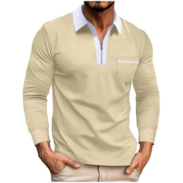 cfhntfmh Men's Shirts Casual Long Sleeve Collared Golf T Shirt Slim 1/4 Zipped Color Block Basic Tops with Pockets