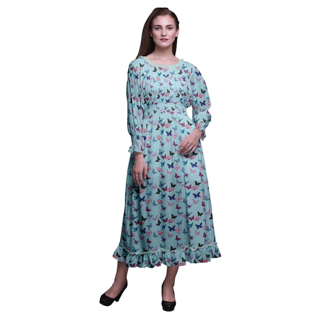 Bimba Robe Maxi Longue à Volants Bohème Renaissance Smockée en Coton pour Femme - Petit