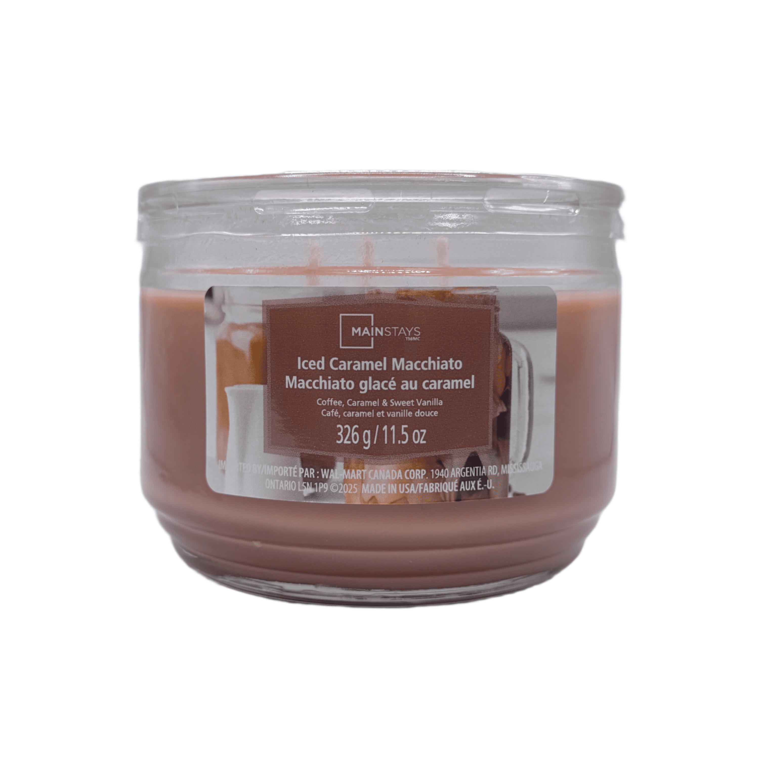 Mainstays Iced Caramel Macchiato Scented 3-Wick Glass Jar Candle, 11.5 oz