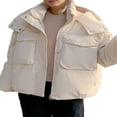 thumbnail image 1 of Solid Color Long Sleeve Puffer Coat with Hood and 2 Pockets for Women, 1 of 5