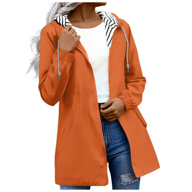 Mgmyaa Imperméable Long pour Femme, Manteau de Pluie Léger à Capuche, Coupe-Vent, Trench, Randonnée Plein Air