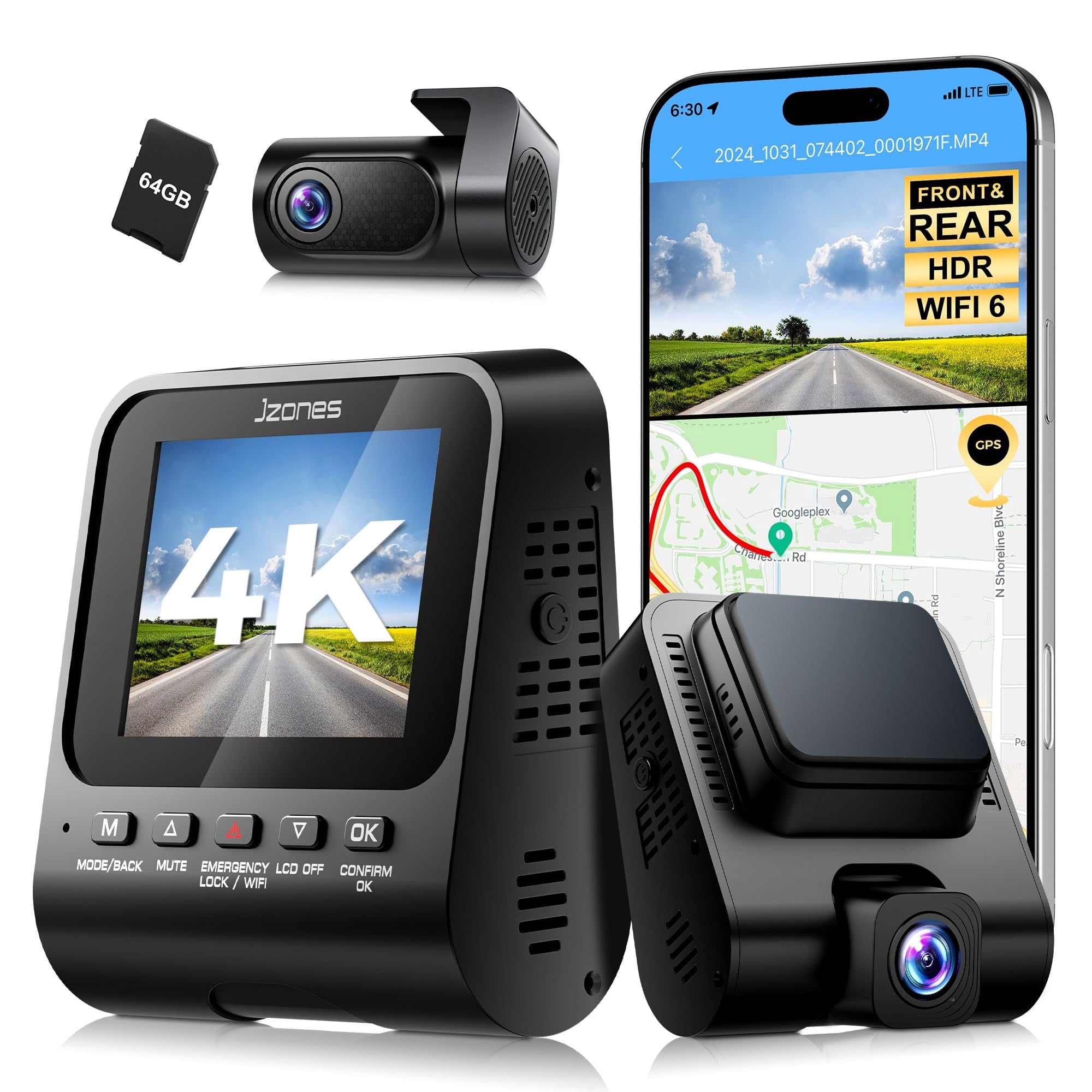 4K+1080P FHD Dash Cam Front and Rear, Dual Dash Camera for Cars with Night Vision, 2 Channel HDR Dash Camera, 24H Parking Mode Ca
