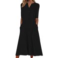 thumbnail image 2 of Pisexur Robe à Manches Courtes Col en V Hauteur Genou Mode Femmes Été Imprimé Décontracté Col en V Boutons Manches Courtes Vacances Poches Robe Femmes, 2 of 5