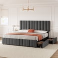 thumbnail image 1 of YUSAZENS Queen Size Linen Upholstered Platform Bed Frame with 4 Storage Drawers, Adjustable Headboard, No Box Spring Needed, Wooden Slats Support, Gray, 1 of 9