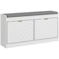 thumbnail image 1 of HOMCOM Shoe Bench with 2 Flip Drawers, Cushion, 8 Pairs for Entryway White, 1 of 10