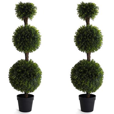 Bornbridge Artificial Cypress Topiary Ball Tree - 4' Cypress Ball Tree - Indoor/Outdoor Topiary Trees - Artificial Outdoor Plants - Lifelike Cypress Plant (2 Pack)