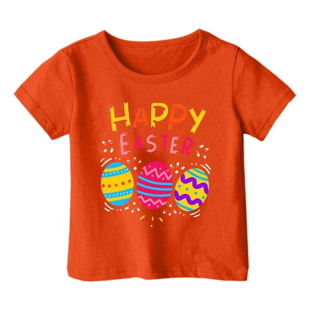 MIASHUI T-Shirt Amusant pour Enfants avec Lapin, Filles Garçons, Manches Courtes, Col Rond, Pâques, Orange, 3-4 Ans