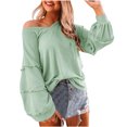 thumbnail image 2 of CEHVOM Women's V-neck Ruffled Lantern Sleeve Splicing Solid Fashion Casual Blouse, 2 of 6