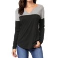 thumbnail image 2 of INSPIRE CHIC Women's Split V-neck Long Sleeves Color Block Casual T-Shirt, 2 of 6