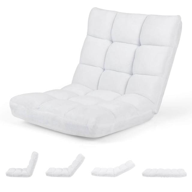 Costway Chaise de Sol Réglable à 14 Positions, Chaise de Jeu Paresseuse Pliante, Sofa Coussiné, Neuf, Blanc