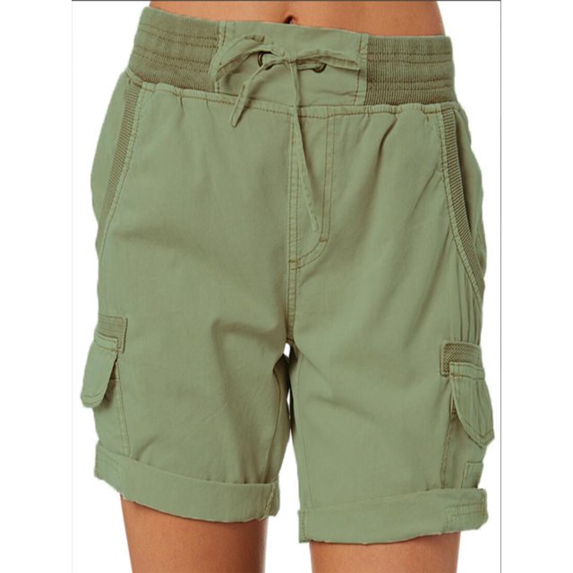 Innerwin Shorts Summer Casual Ladies Cargo Work Short Stretch Linen Army Green S