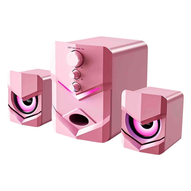 Pink Computer Speakers Desktop Usb Powered Stereo Sound System 3.5Mm Audio Aux Connection 5W Amplifier Portable Mini Home Pc Speakers Pink