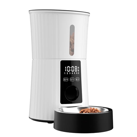 PATPET Timed Automatic Cat Feeders--4L Programable Dry Food Dispenser for Cats and Small Medium Dogs 6 Meals with Desiccant Bag Dual Power supply 10S Voice Recorder with Stainless Steel Bowl